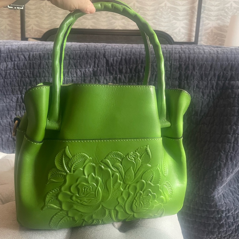NEW Patricia Nash Rose Tooled Ashford Satchel Crossbody in Foliage
